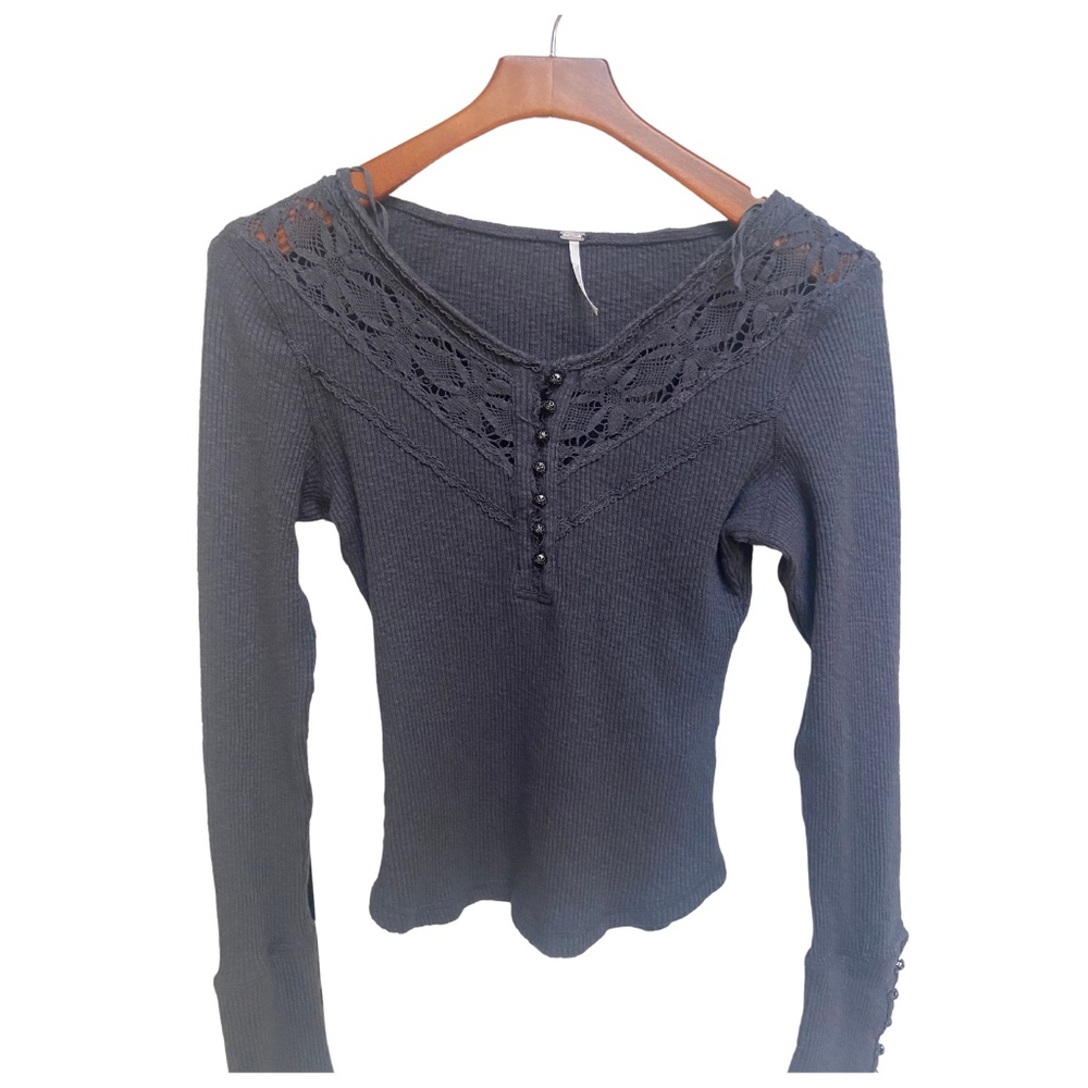 Free People Thermal Charcoal Grey Top - Size Large